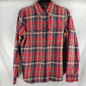 Womens Ralph Lauren Size Small Long Sleeve Red Flannel Button Shirt Cabin Camp